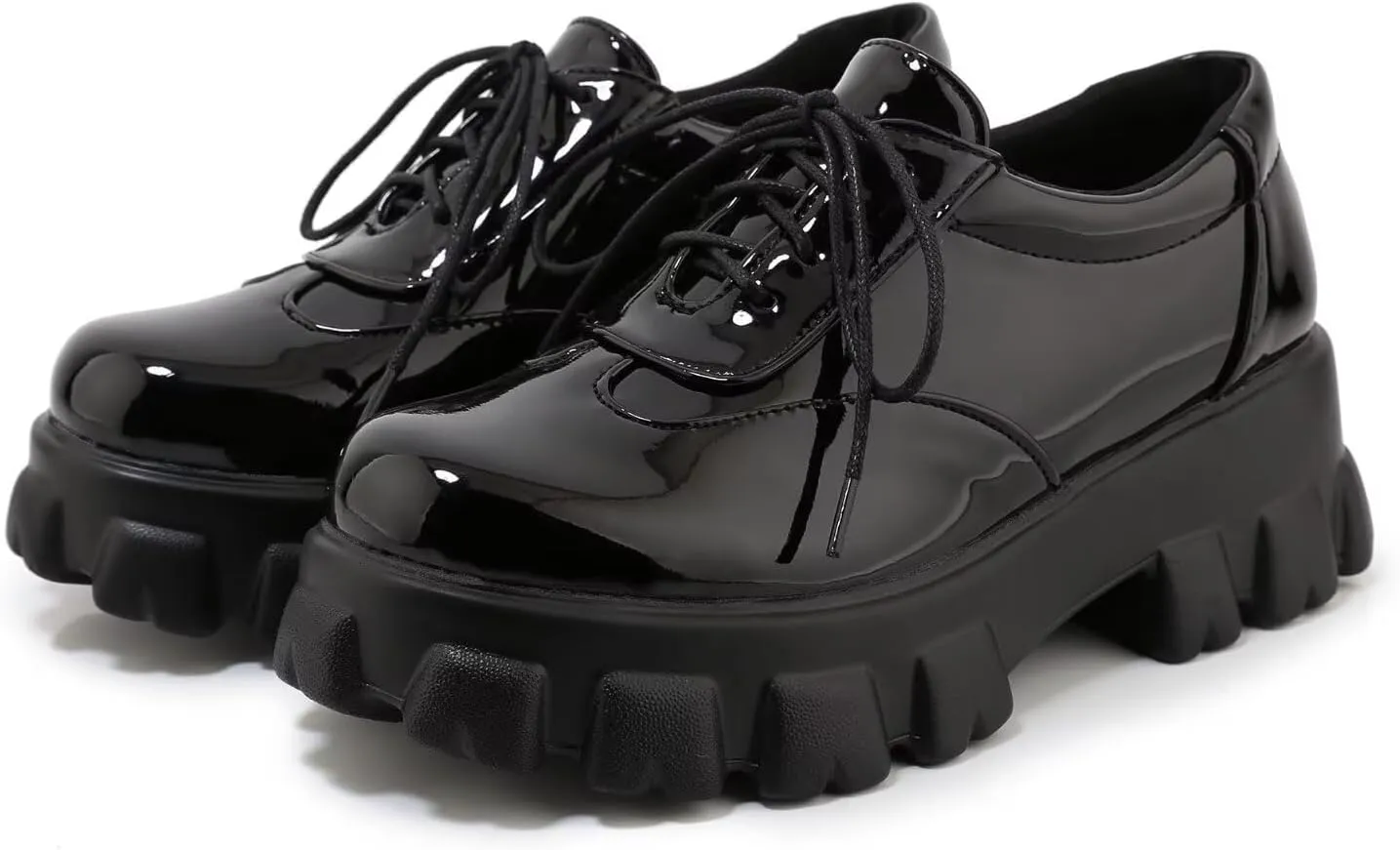 Agodor Women's Goth Chunky Heel Platform Loafers Round Toe Gothic Uniform Dress Shoes
