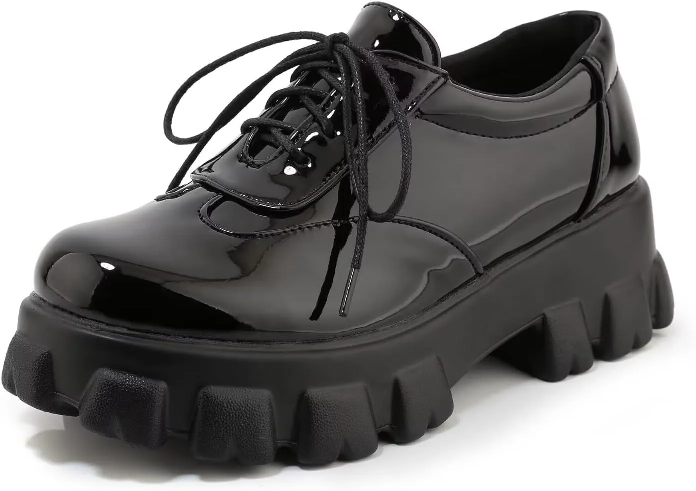 Agodor Women's Goth Chunky Heel Platform Loafers Round Toe Gothic Uniform Dress Shoes