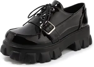Agodor Women's Goth Chunky Heel Platform Loafers Round Toe Gothic Uniform Dress Shoes
