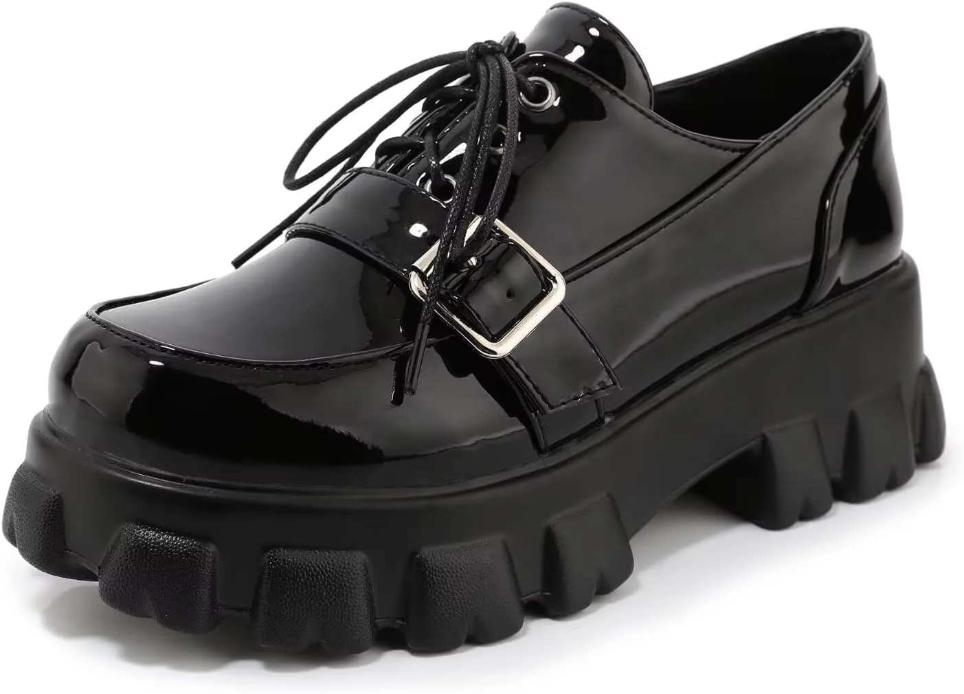 Agodor Women's Goth Chunky Heel Platform Loafers Round Toe Gothic Uniform Dress Shoes