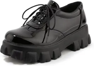 Agodor Women's Goth Chunky Heel Platform Loafers Round Toe Gothic Uniform Dress Shoes