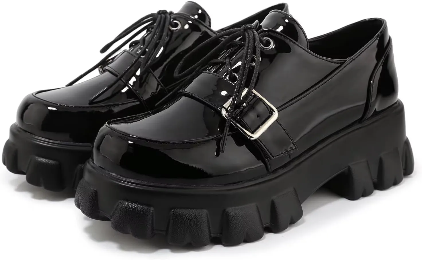 Agodor Women's Goth Chunky Heel Platform Loafers Round Toe Gothic Uniform Dress Shoes