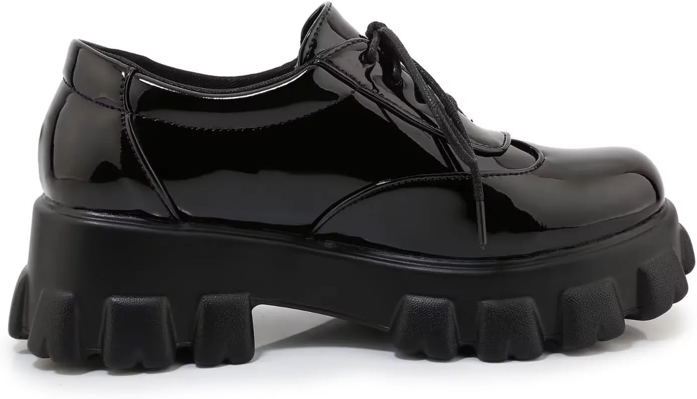 Agodor Women's Goth Chunky Heel Platform Loafers Round Toe Gothic Uniform Dress Shoes