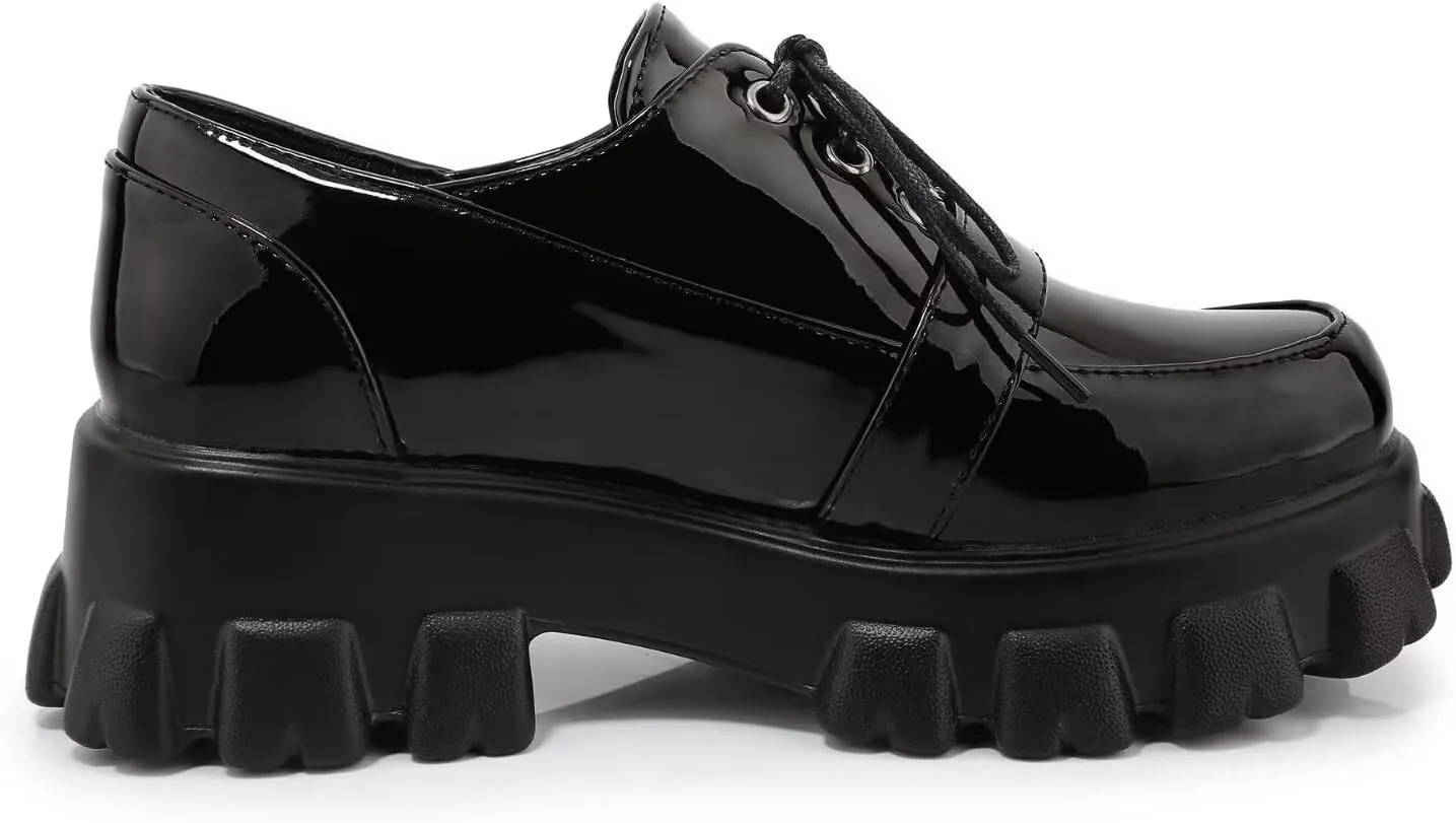 Agodor Women's Goth Chunky Heel Platform Loafers Round Toe Gothic Uniform Dress Shoes