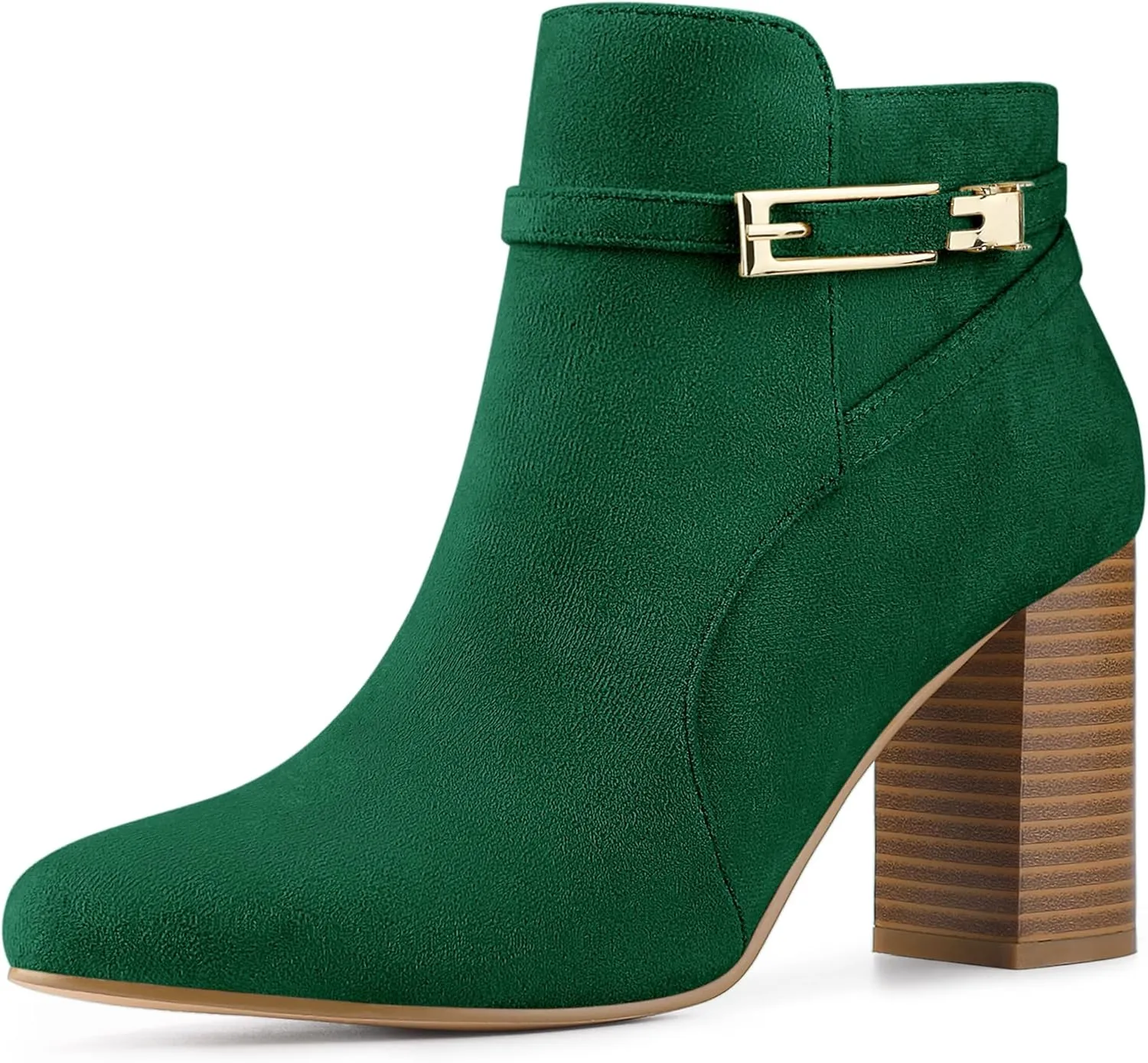 Allegra K Women's Round Toe Buckle Chunky Heels Ankle Boots