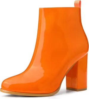 Allegra K Women's Round Toe Zipper Chunky Heels Ankle Boots
