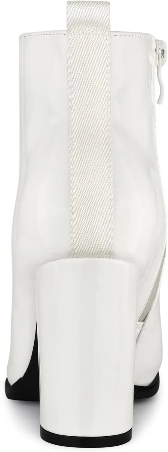 Allegra K Women's Round Toe Zipper Chunky Heels Ankle Boots
