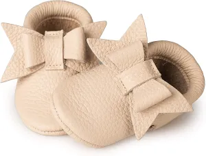 Baby Girl Shoes Moccasins with Bow (Italian Leather) Soft Sole for Girls | Crib, Infants, Babies, Toddlere, Newborn, Walking