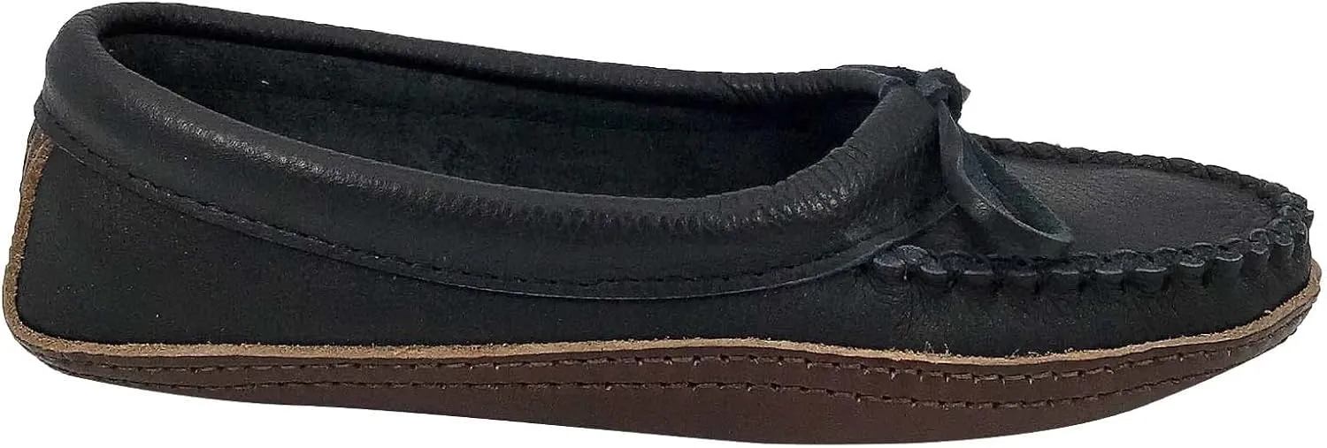 Bastien Industries Women's Moose Hide Leather with Heavy Oil Tan Sole Ballet Earthing Moccasins