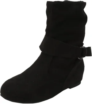 Boots for Women No Heels Side Zipper Boots Slouchy Round Toe Mid Calf Fashion Shoes Slip On Flats Casual Fall Winter Booties