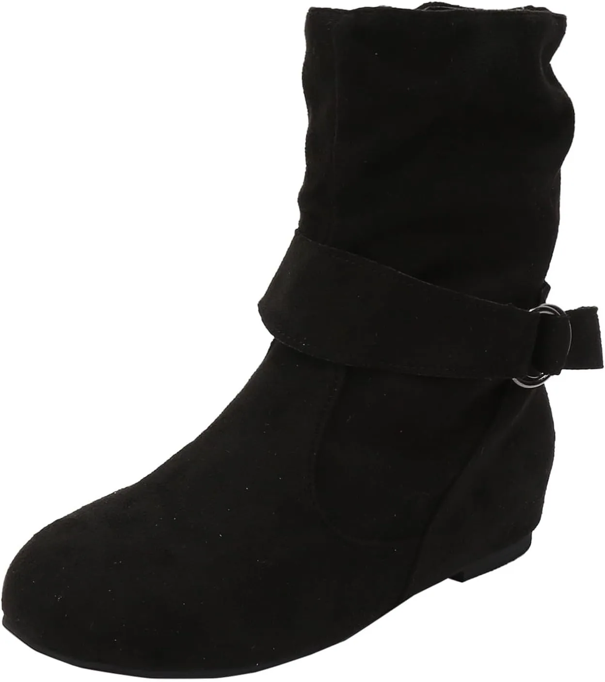 Boots for Women No Heels Side Zipper Boots Slouchy Round Toe Mid Calf Fashion Shoes Slip On Flats Casual Fall Winter Booties