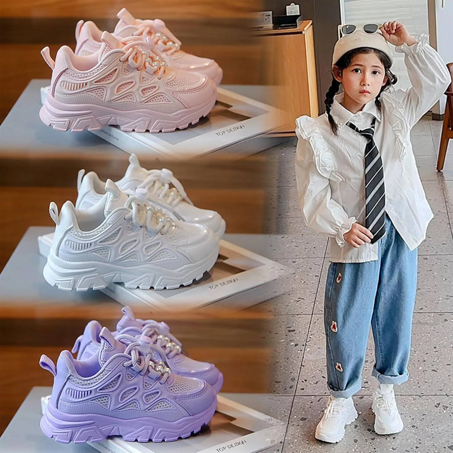 Boys Girls Sneakers Lace up Kids Walking Running Shoes Non Slip Lightweight Athletic Tennis School Daily Sports Shoes for Little Big Kid