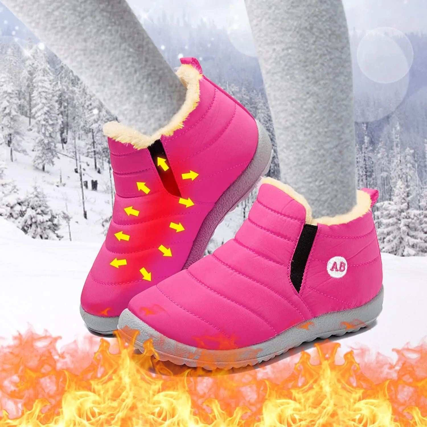 Boys Girls Winter Snow Boots Comforable Warm Fleece Lined Unisex Kids Boot Outdoor Waterproof Walking Ankle Booties