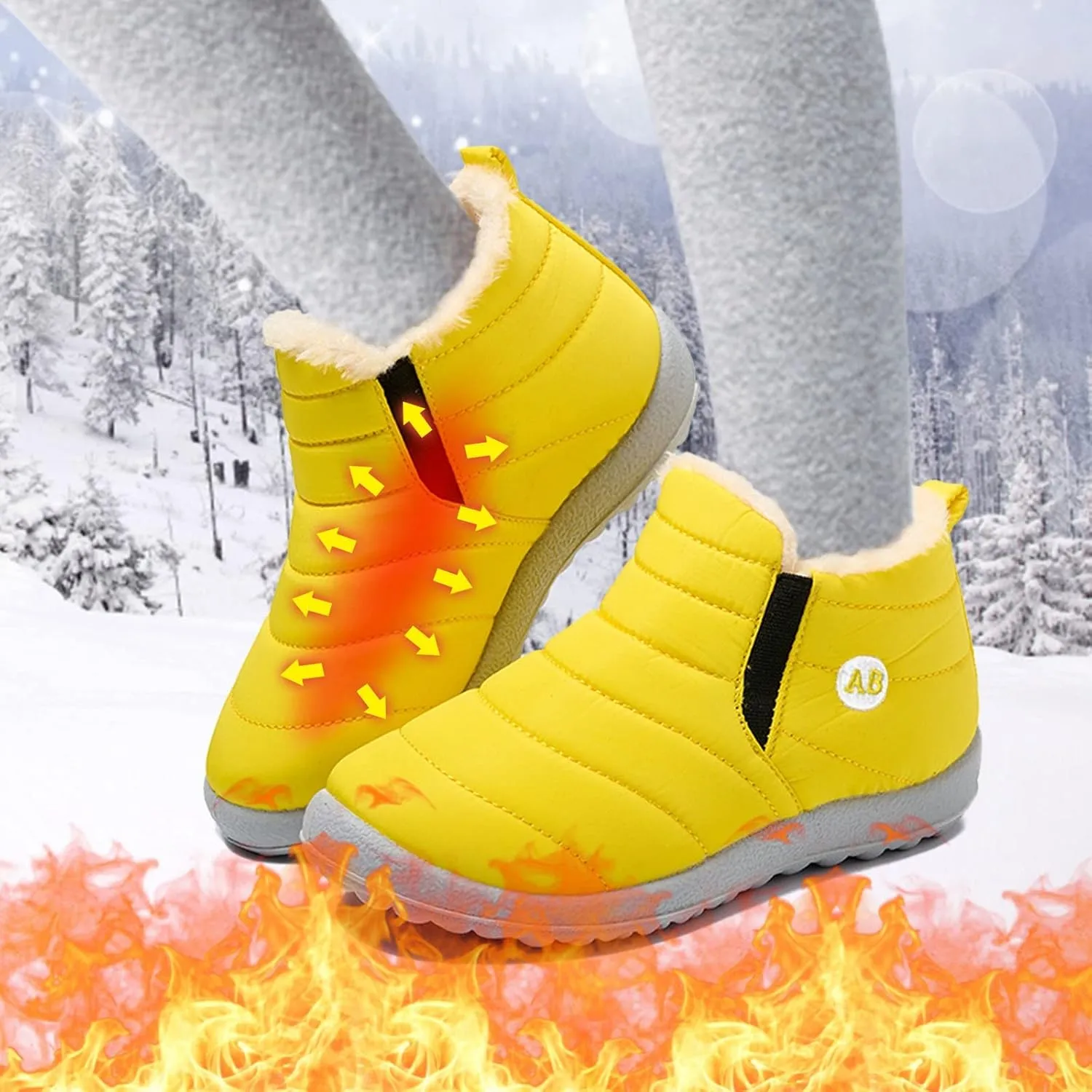 Boys Girls Winter Snow Boots Comforable Warm Fleece Lined Unisex Kids Boot Outdoor Waterproof Walking Ankle Booties
