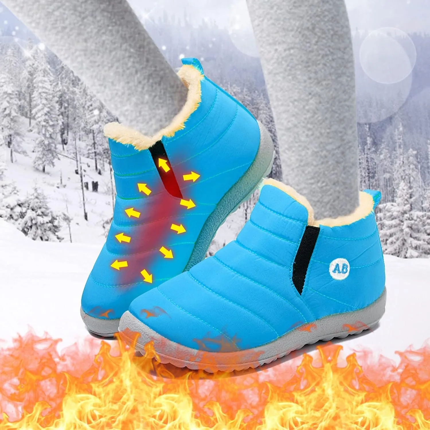 Boys Girls Winter Snow Boots Comforable Warm Fleece Lined Unisex Kids Boot Outdoor Waterproof Walking Ankle Booties
