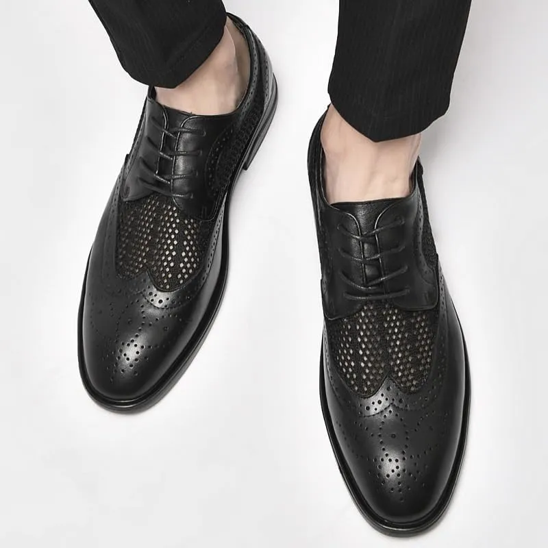 Casual Fashion Men's Dress Shoes, Classic Breathable Mens Oxfords, Modern Comfortable Lace-up Shoes, Black Low Top Walking