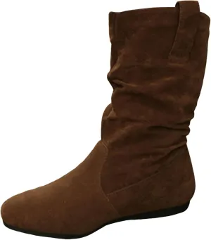 Cowboy boots for women Round Toe Suede Flat Mid Calf Boots Solid Color Simple Lightweight Boots Women Wide Calf Ankle Boot