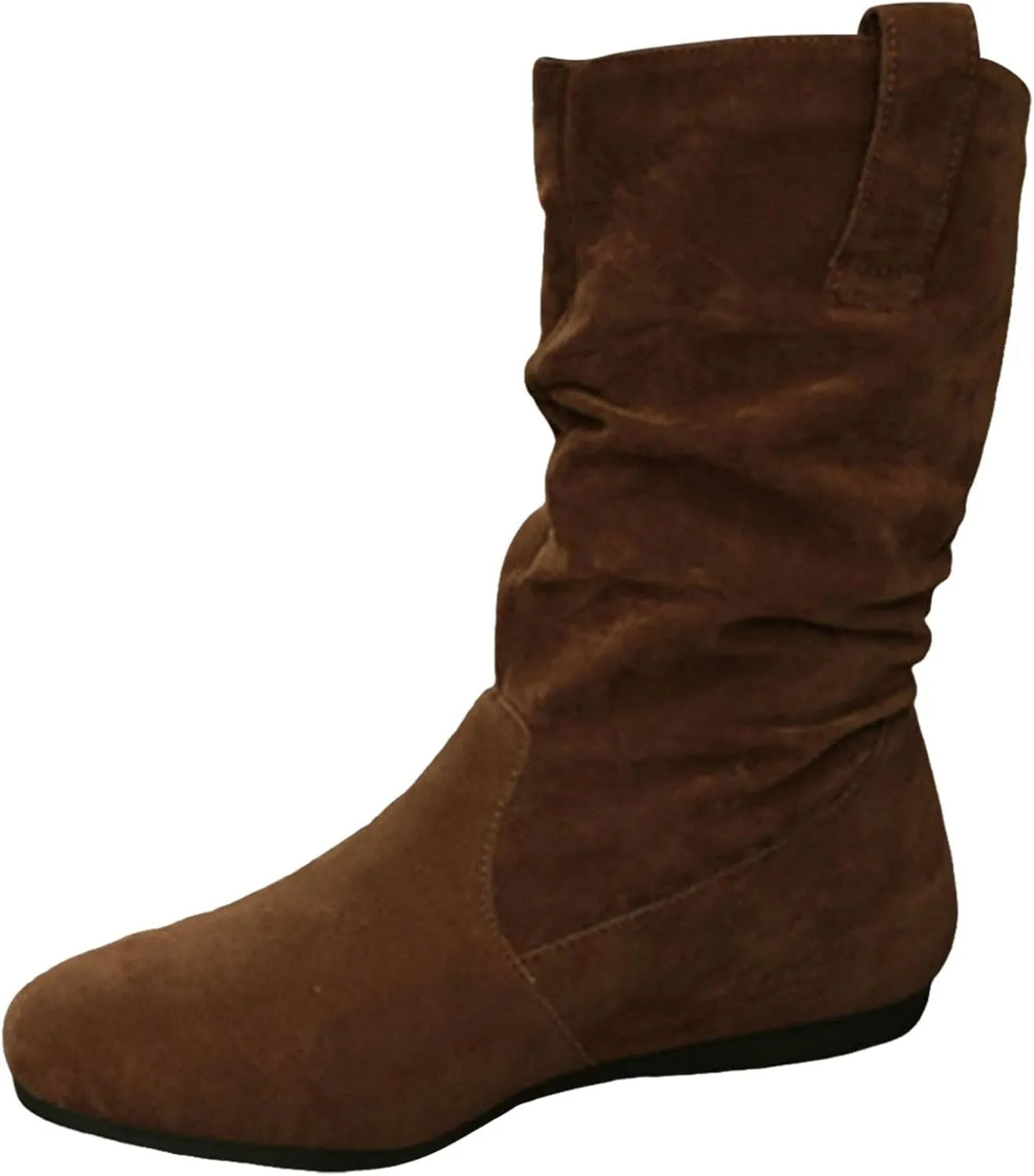 Cowboy boots for women Round Toe Suede Flat Mid Calf Boots Solid Color Simple Lightweight Boots Women Wide Calf Ankle Boot