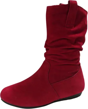 Cowboy boots for women Round Toe Suede Flat Mid Calf Boots Solid Color Simple Lightweight Boots Women Wide Calf Ankle Boot