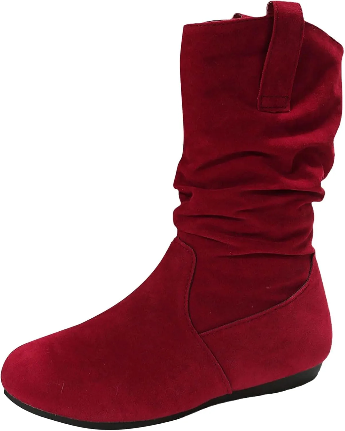 Cowboy boots for women Round Toe Suede Flat Mid Calf Boots Solid Color Simple Lightweight Boots Women Wide Calf Ankle Boot