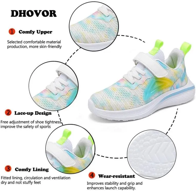 DHOVOR Girls Running Shoes Athletic Fashion Sneakers Lightweight Tennis Walking Basketball Shoes for Girls(Little Kid/Big Kid)