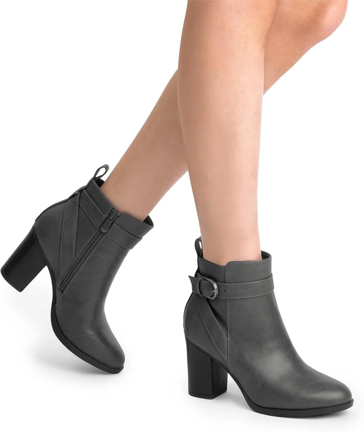 DREAM PAIRS Women's Chunky High Heel Ankle Boots Round Toe Fall Short Booties Shoes