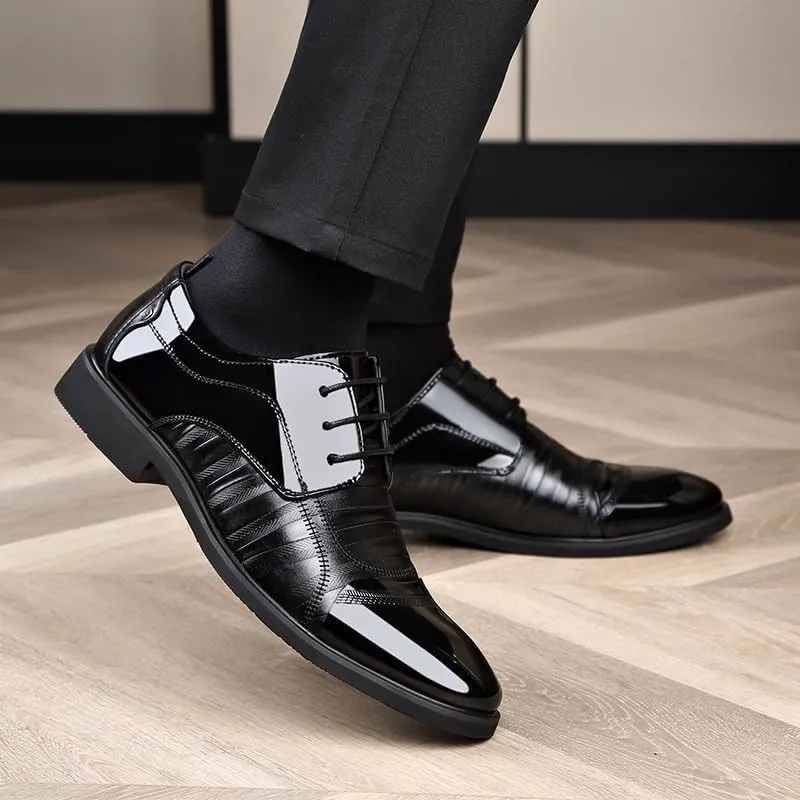 Dress Oxford Shoes for Men Lace-up Leather Shoes Men Business Oxford Breathable Patent Leather Formal Shoes Man Office Wedding Flats Male