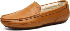Dress Shoes for Men Men's Genuine Leather Casual Loafers Winter Warm Fur Driving Shoes