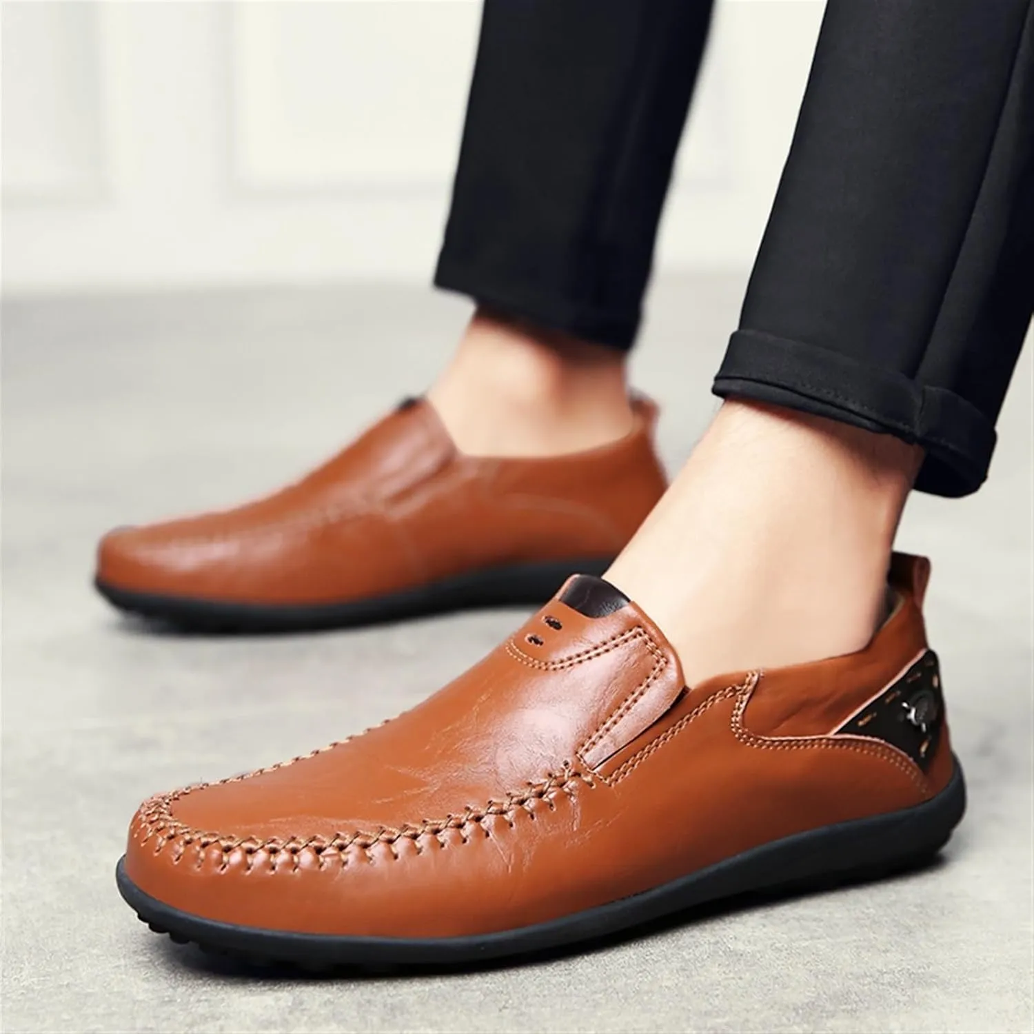 Dress Shoes for Men Men's Winter Leather Casual Driving Moccasins Slip-On Loafers Comfortable Flat Shoes for Men