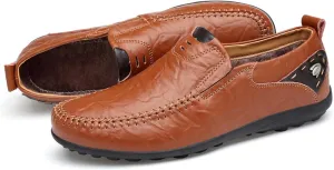 Dress Shoes for Men Men's Winter Leather Casual Driving Moccasins Slip-On Loafers Comfortable Flat Shoes for Men