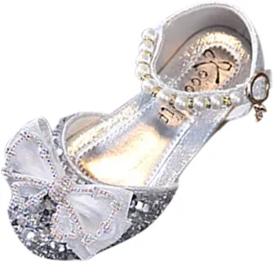 EnJoCho Baby Soft Shoes Fashion Summer Girls Dress Performance Dance Shoes Flat Light Sequins Pearl Mesh Bow Buckle