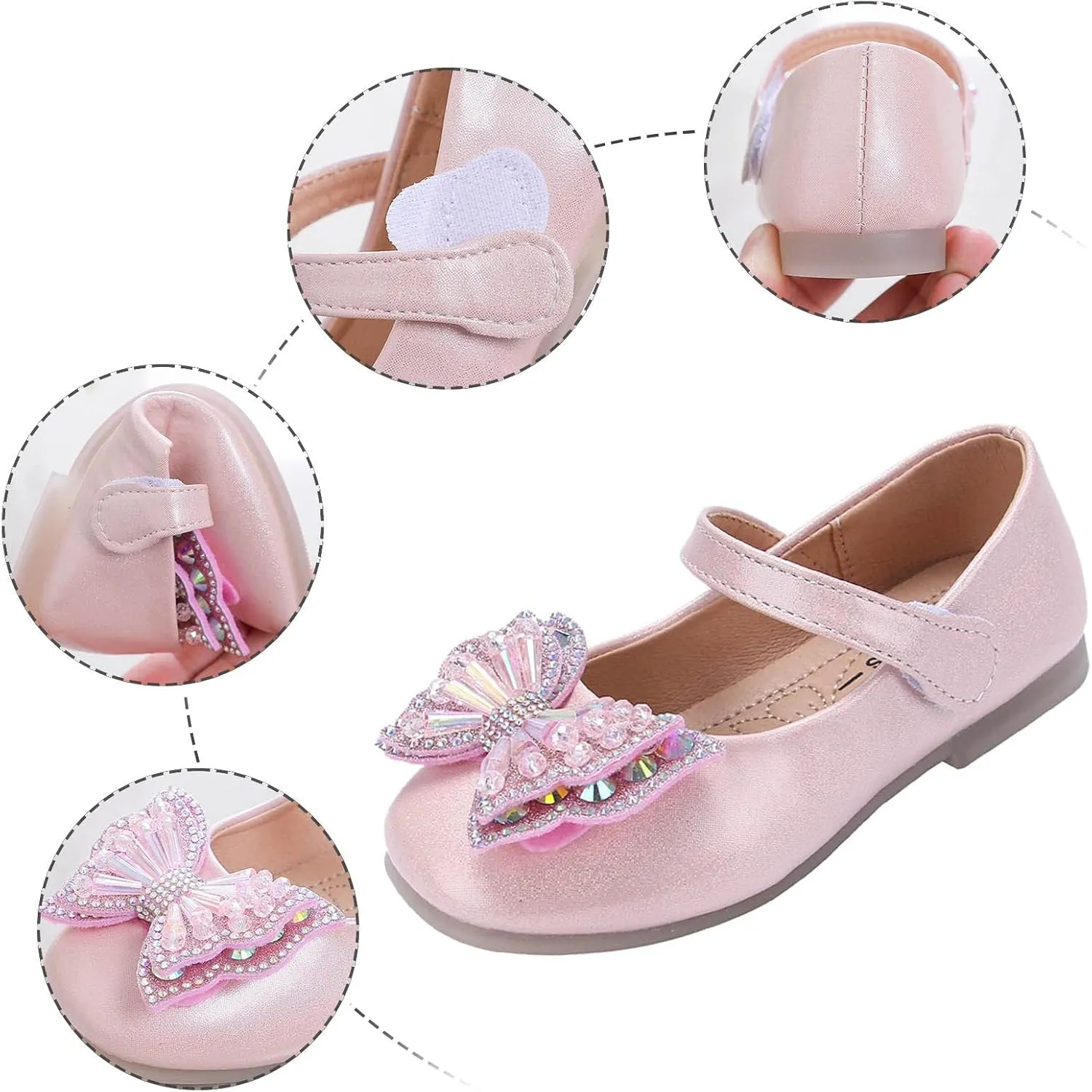 EnJoCho Toddler First Walking Shoes Children Shoes Flat Sandals Students Dance Performance Shoes Sequin Bow Princess