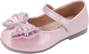 EnJoCho Toddler First Walking Shoes Children Shoes Flat Sandals Students Dance Performance Shoes Sequin Bow Princess