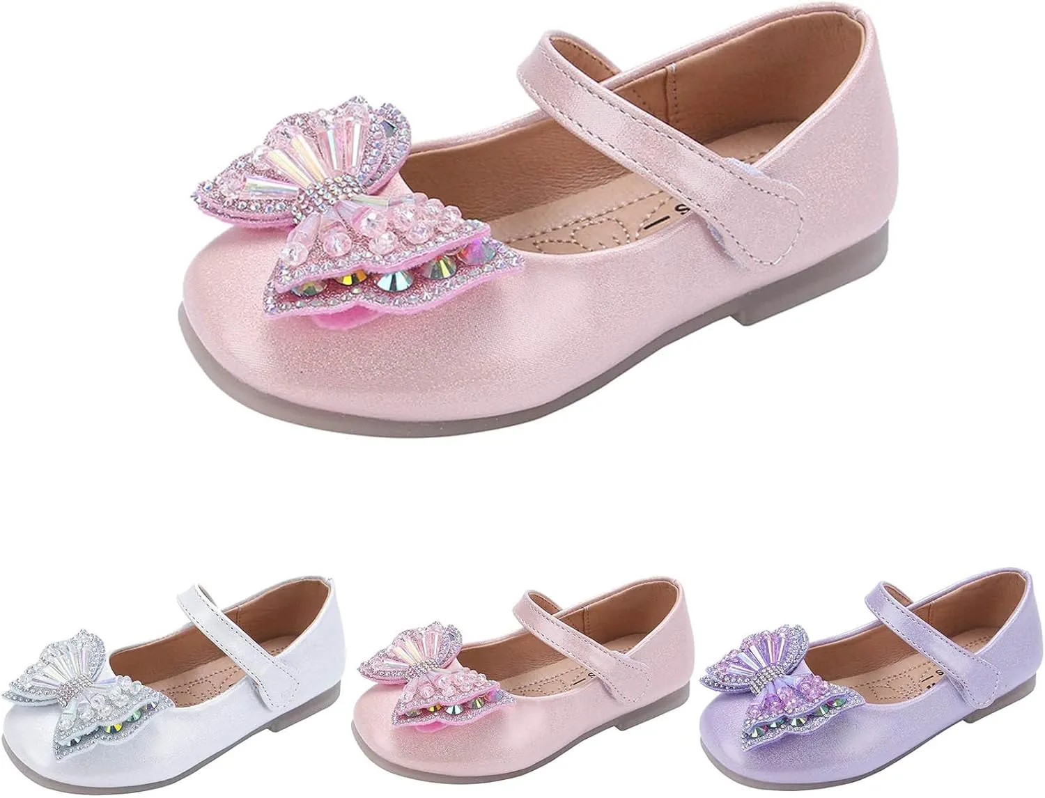EnJoCho Toddler First Walking Shoes Children Shoes Flat Sandals Students Dance Performance Shoes Sequin Bow Princess