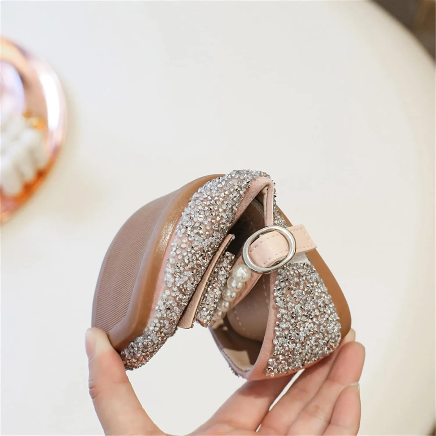 EnJoCho Toddler Summer Spring Foot Warmer Bowknot Performance Dance Shoes For Girls Childrens Shoes Pearl Rhinestones