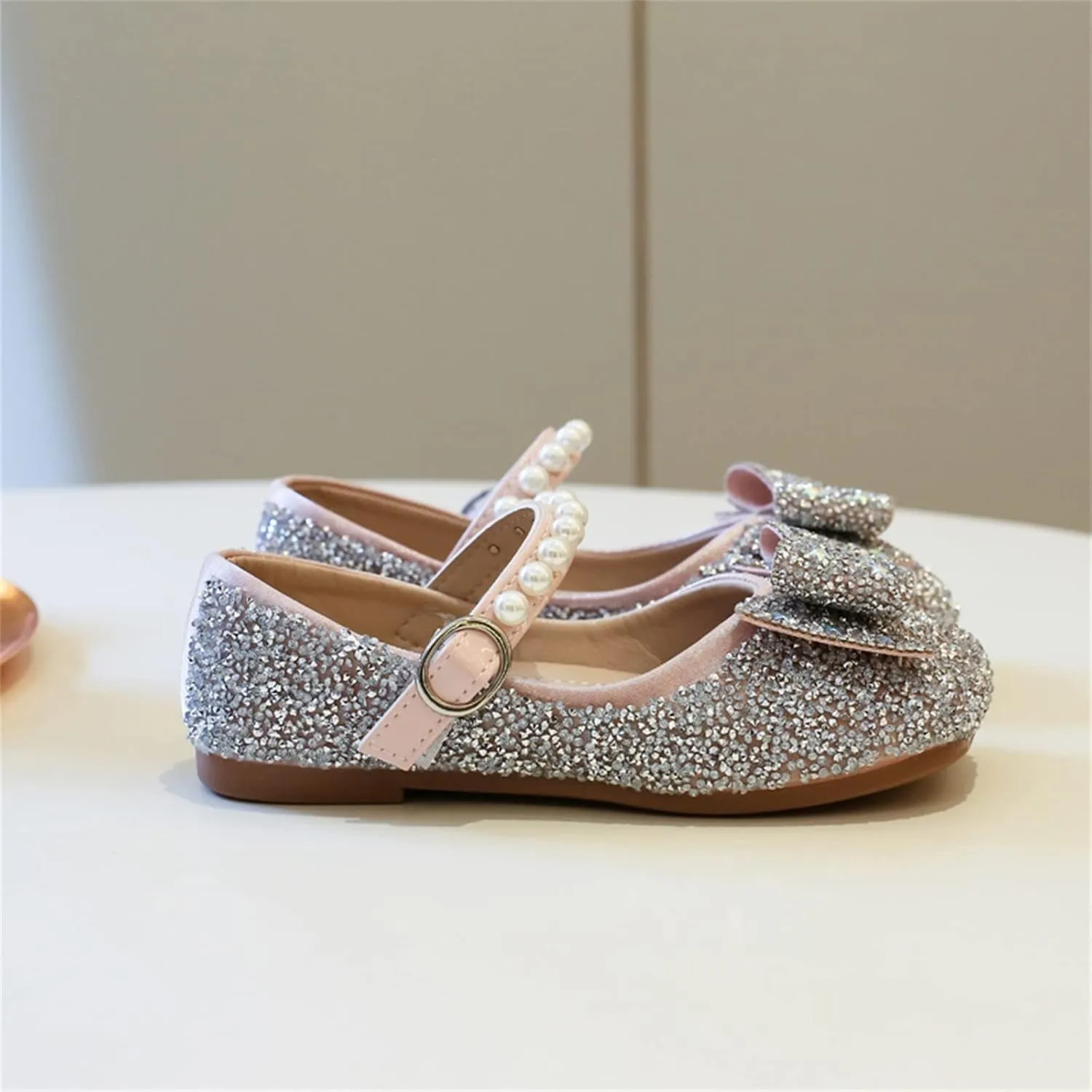 EnJoCho Toddler Summer Spring Foot Warmer Bowknot Performance Dance Shoes For Girls Childrens Shoes Pearl Rhinestones