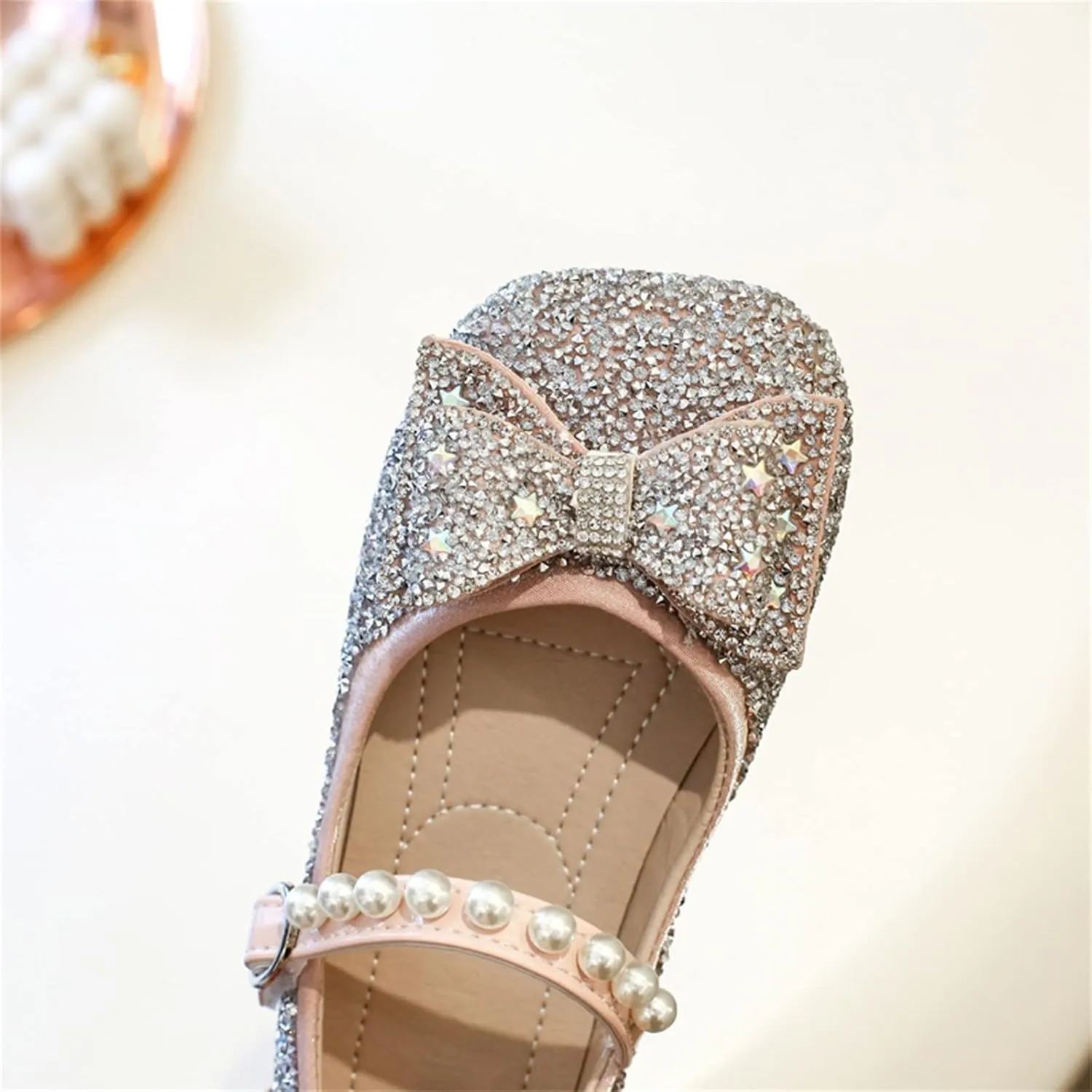 EnJoCho Toddler Summer Spring Foot Warmer Bowknot Performance Dance Shoes For Girls Childrens Shoes Pearl Rhinestones