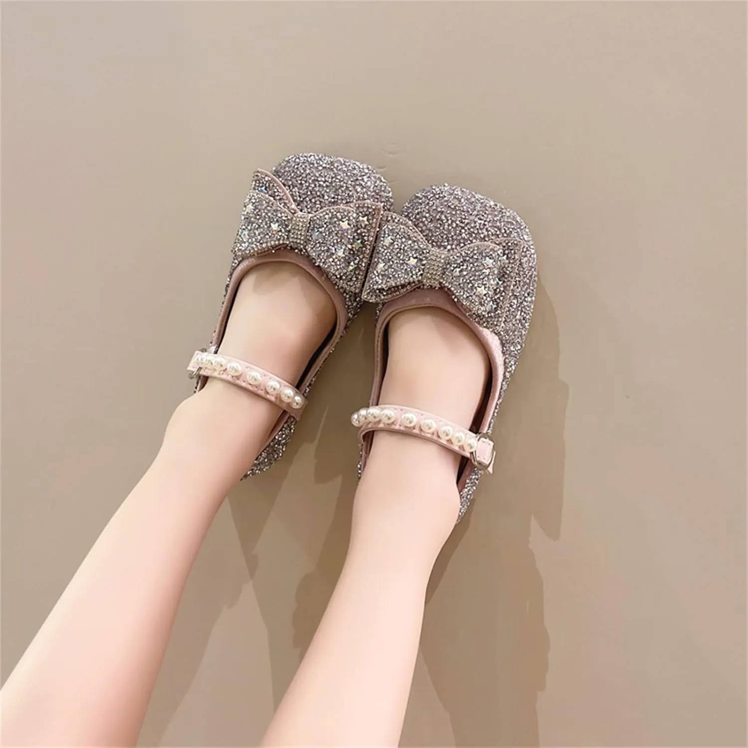 EnJoCho Toddler Summer Spring Foot Warmer Bowknot Performance Dance Shoes For Girls Childrens Shoes Pearl Rhinestones