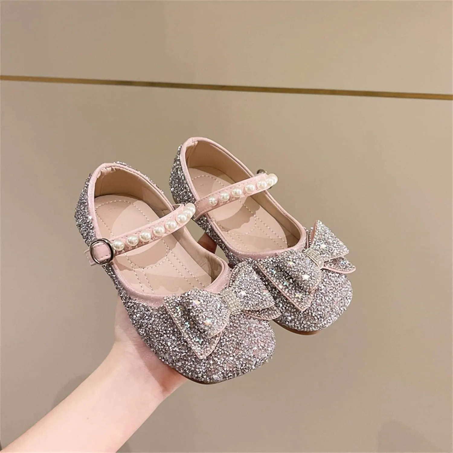EnJoCho Toddler Summer Spring Foot Warmer Bowknot Performance Dance Shoes For Girls Childrens Shoes Pearl Rhinestones