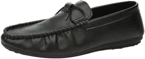 Fashion Men Loafers Shoes Leather Office Moccasins Shoe Solid Color Round Toe Slip Resistant Slip-on