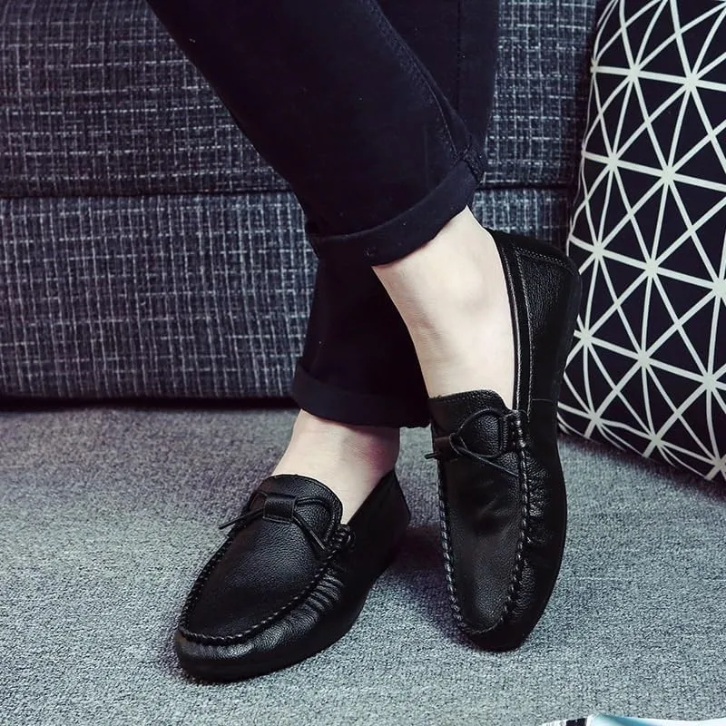 Fashion Men Loafers Shoes Leather Office Moccasins Shoe Solid Color Round Toe Slip Resistant Slip-on