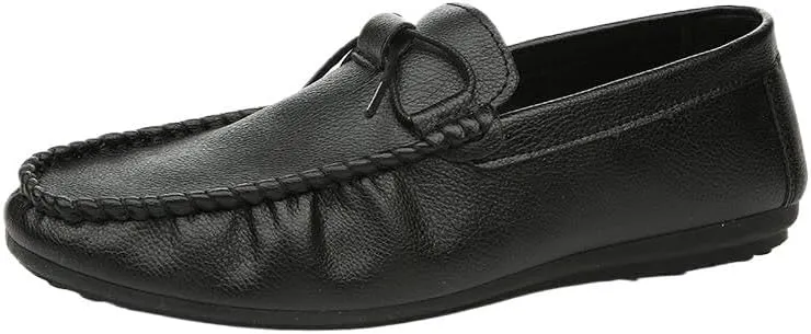 Fashion Men Loafers Shoes Leather Office Moccasins Shoe Solid Color Round Toe Slip Resistant Slip-on