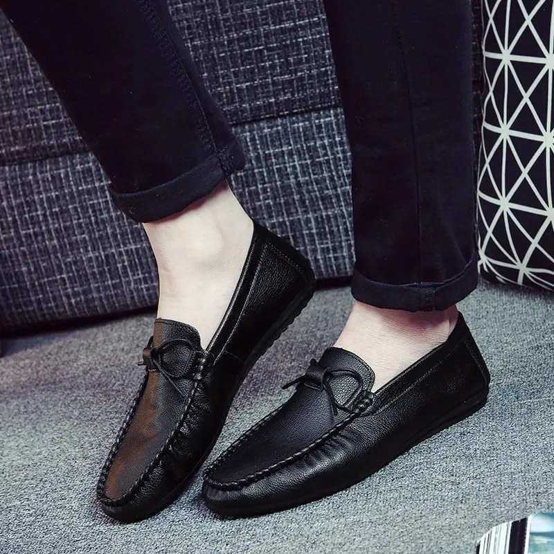 Fashion Men Loafers Shoes Leather Office Moccasins Shoe Solid Color Round Toe Slip Resistant Slip-on