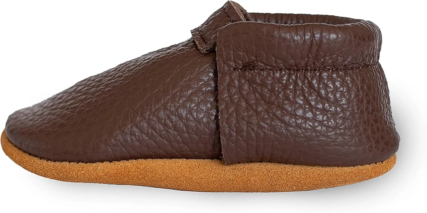 Fringeless Baby Moccasins with Non-Slip Suede Sole - Genuine Italian Leather, Boys and Girls Shoes for Newborns, Babies, Infants, Toddlers