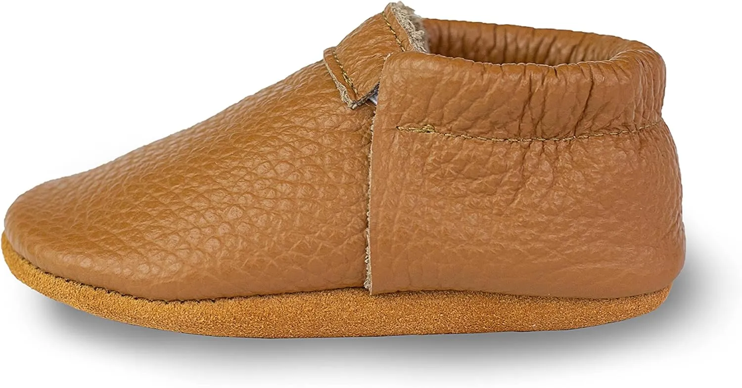 Fringeless Baby Moccasins with Non-Slip Suede Sole - Genuine Italian Leather, Boys and Girls Shoes for Newborns, Babies, Infants, Toddlers
