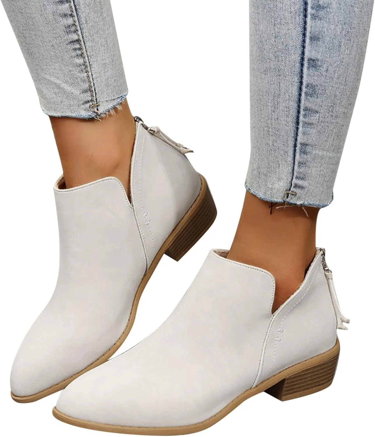 Gibobby Booties for Women Low Heel Retro V-Cut Short Warm Boots Closed Toe Low Heel Combat Western Shoes