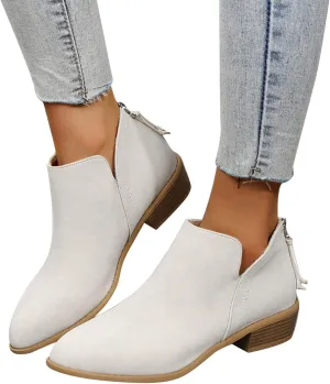 Gibobby Booties for Women Low Heel Retro V-Cut Short Warm Boots Closed Toe Low Heel Combat Western Shoes