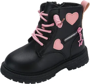 Girls Ankle Boots Lace up Sie Zipper Combat Booties Lug Sole Chunky Heel Boots Winter Wram Fuax Fur Lined Dress Shoes