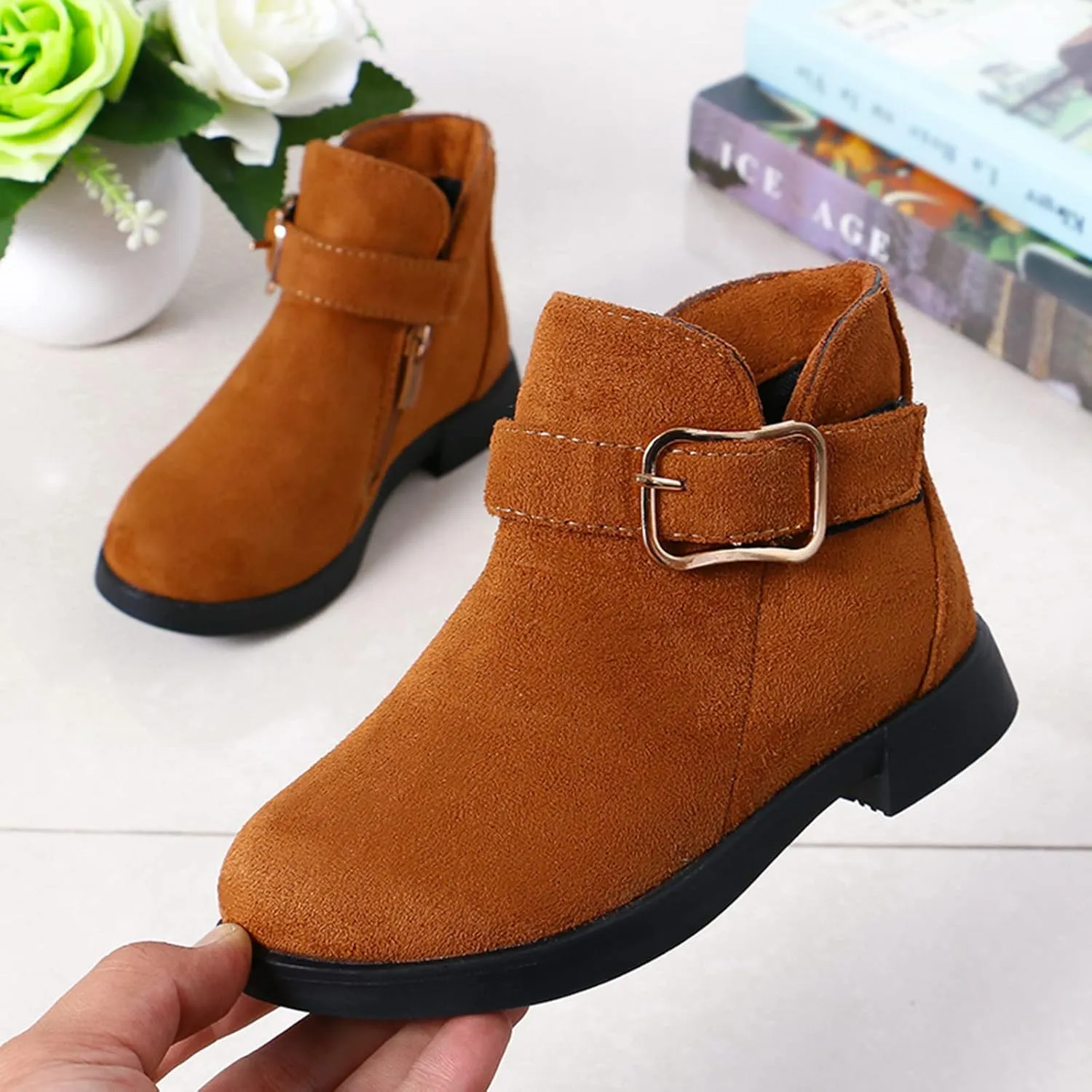 Girl's Ankle Boots Side Zipper Comfort Short Booties Low Heel Short Dress Boots Casual Walking Shoes Little Big Kid