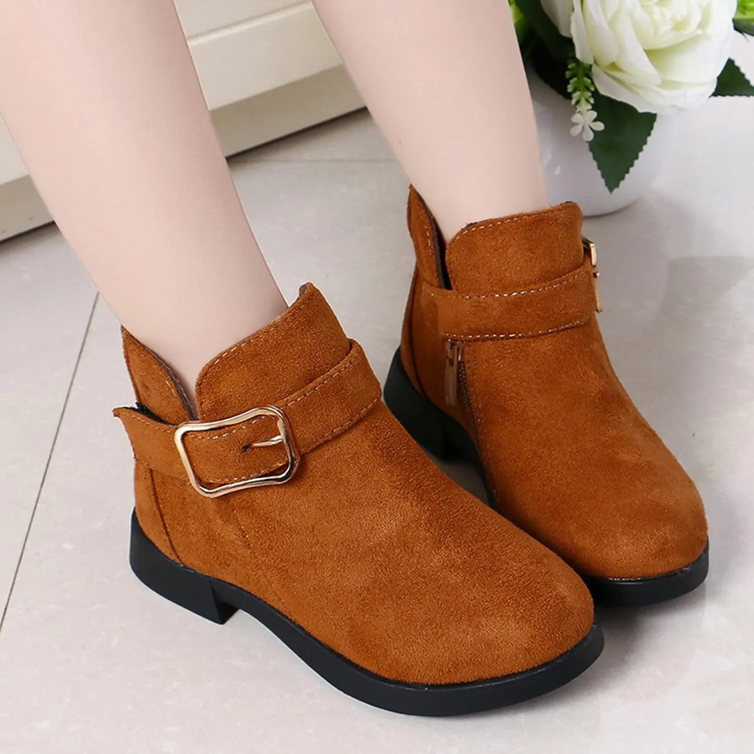 Girl's Ankle Boots Side Zipper Comfort Short Booties Low Heel Short Dress Boots Casual Walking Shoes Little Big Kid